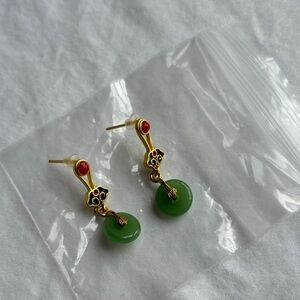 Brand New with Dust Bag Colorful Green Jade Summer Dangling Earrings